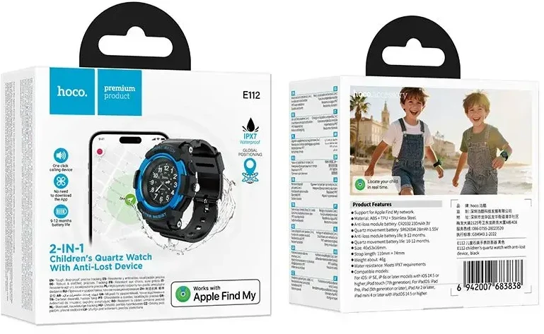 Lokalizator zgodny su Apple Find My w formie zegarka Hoco E112 juoda
