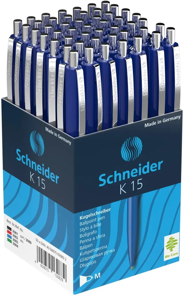 SCHNEIDER Ballpoint pen "K15", mėlynas, 0,5mm, squeeze mechanism, 50pcs