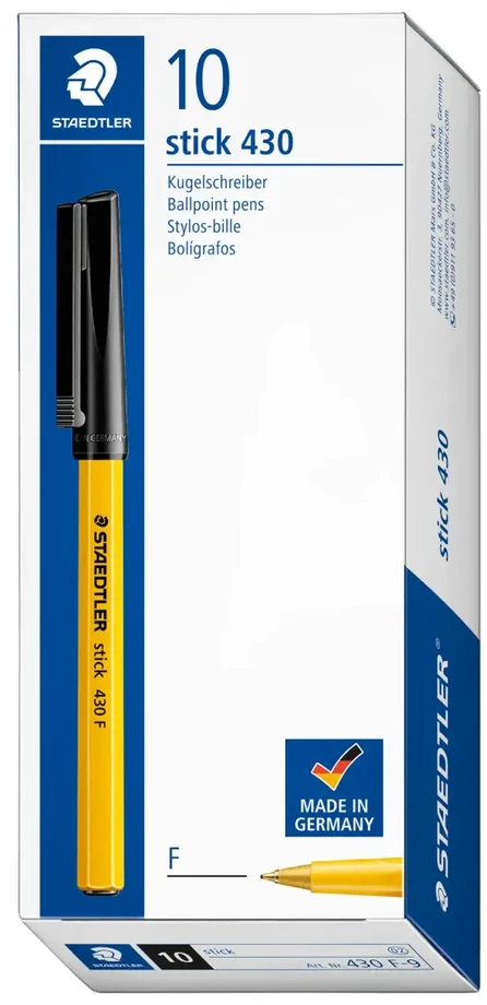 STAEDTLER tušinukas „Stick 430 F“, juodas, 0,3 mm, su dangteliu
