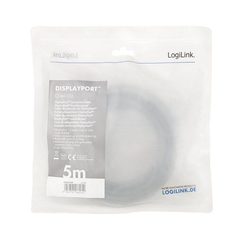 LogiLink DisplayPort 5.0m juoda-pilka