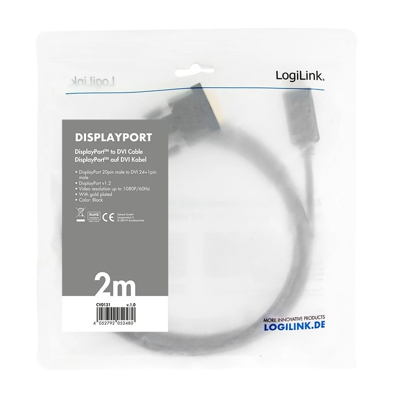 LOGILINK CV0131 LOGILINK - DisplayPort į DVI laidas, juodas, 2m