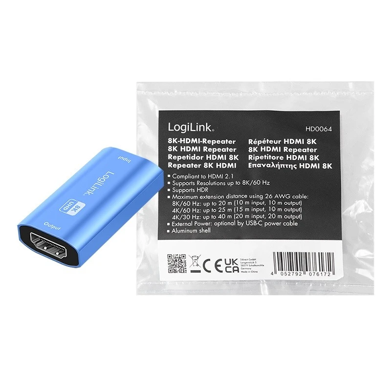 „LogiLink“ kartotuvas HDMI, 8K/60HZ, HDCP2.3, Alu, mėlyna