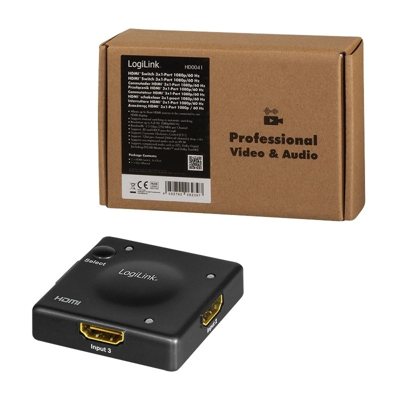 LogiLink Jungiklis 3x1 HDMI, 1080p 60hz