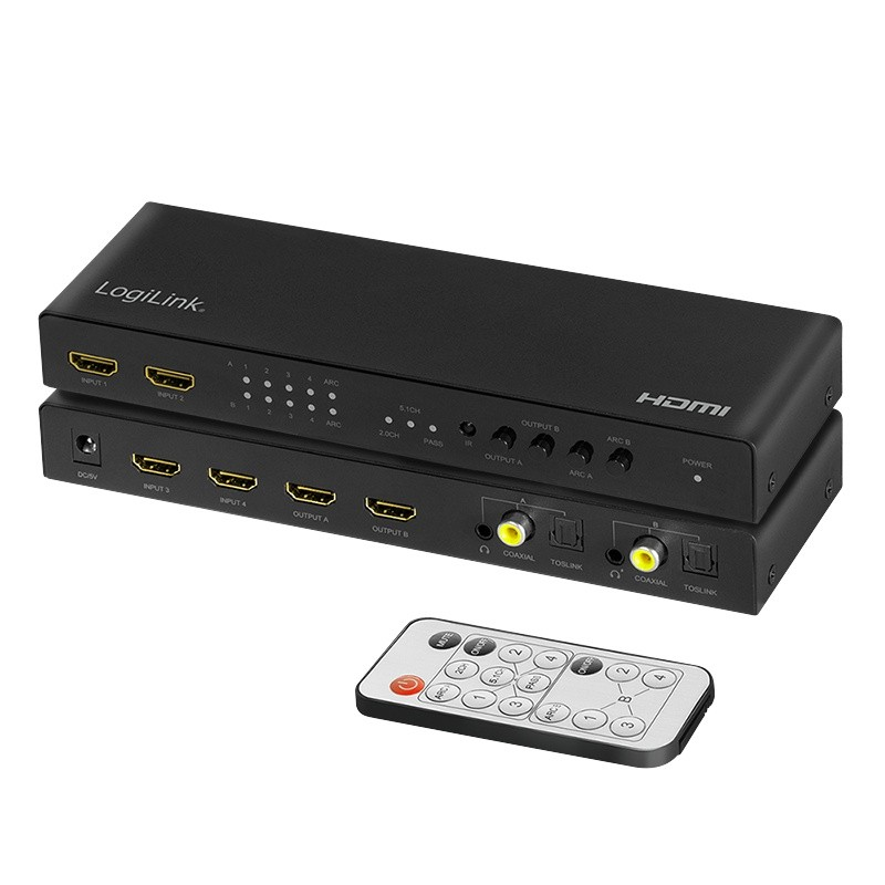 LogiLink Jungiklis 4x2 hdmi, 4k 60hz, su pultu