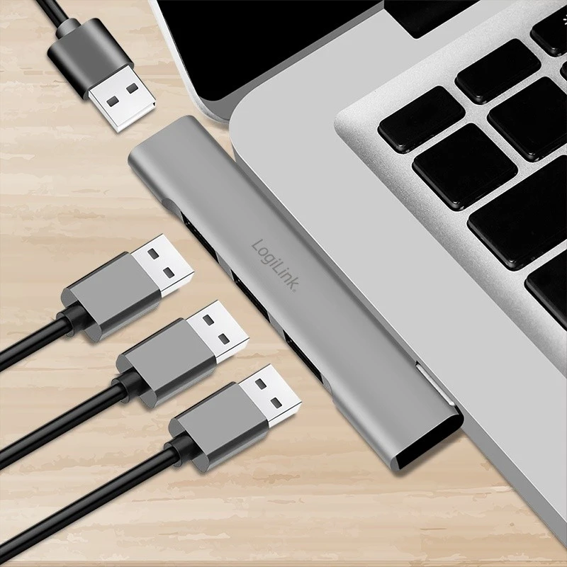 „LogiLink Slim HUB“ USB-C prie 1x USB-A 3.0 3xUSB-A 2.0
