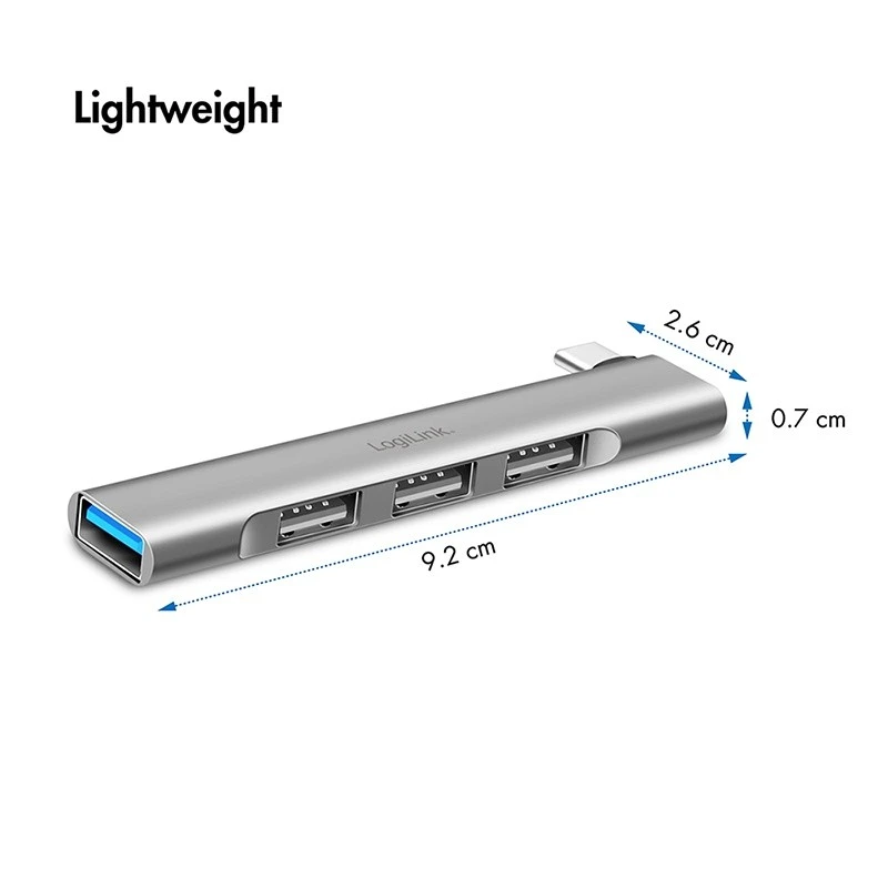 „LogiLink Slim HUB“ USB-C prie 1x USB-A 3.0 3xUSB-A 2.0
