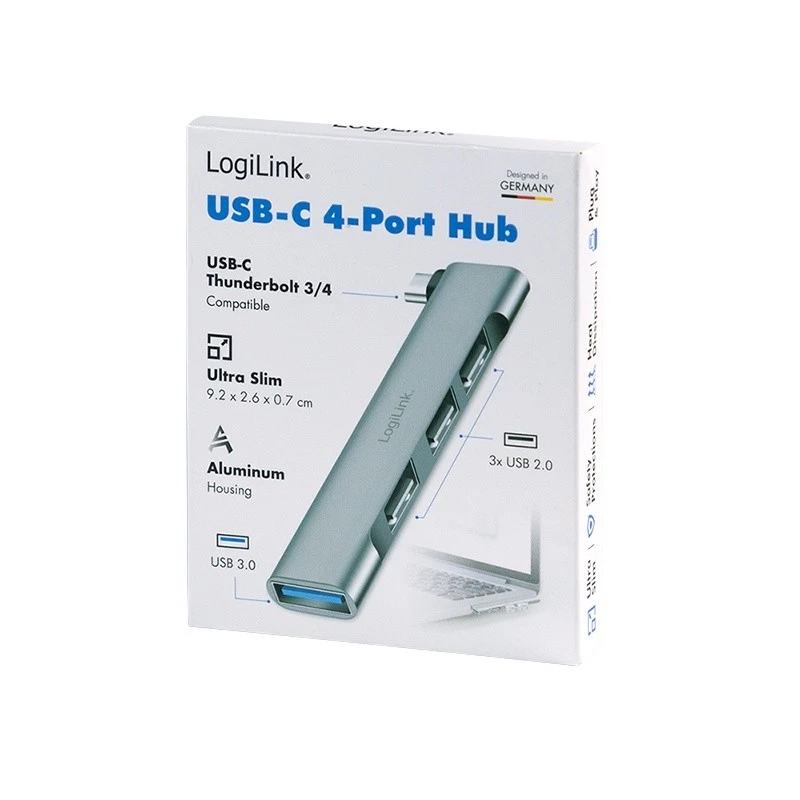 „LogiLink Slim HUB“ USB-C prie 1x USB-A 3.0 3xUSB-A 2.0