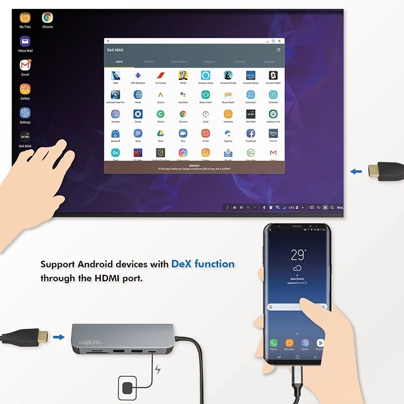 LOGILINK – USB-C™ daugiafunkcis šakotuvas, HDMI, PD, kortelių skaitytuvas, USB 3.2 Gen.