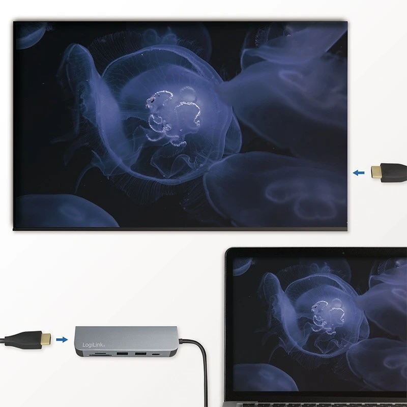 LOGILINK – USB-C™ daugiafunkcis šakotuvas, HDMI, PD, kortelių skaitytuvas, USB 3.2 Gen.