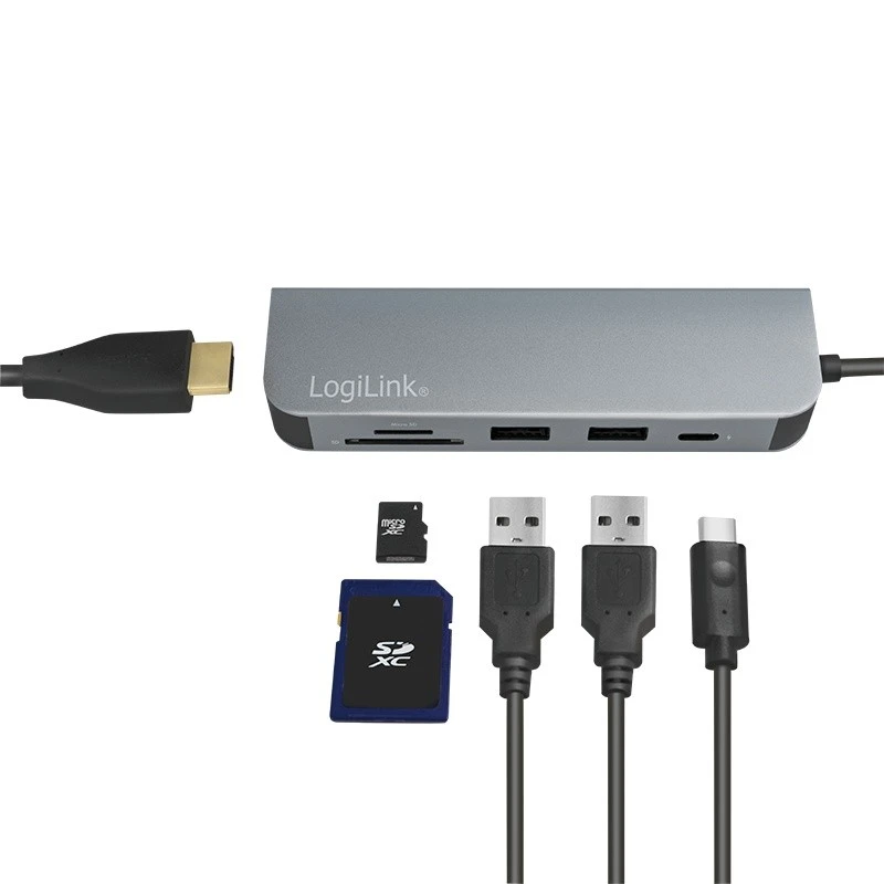 LOGILINK – USB-C™ daugiafunkcis šakotuvas, HDMI, PD, kortelių skaitytuvas, USB 3.2 Gen.
