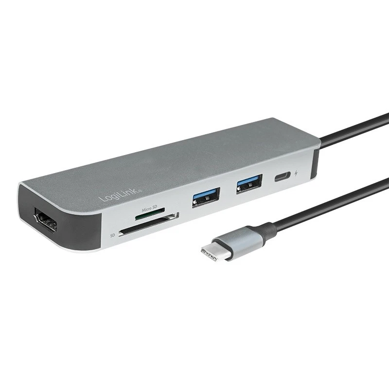 LOGILINK – USB-C™ daugiafunkcis šakotuvas, HDMI, PD, kortelių skaitytuvas, USB 3.2 Gen.
