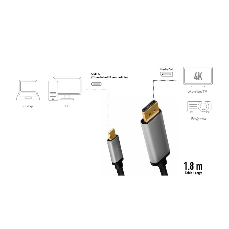 „LogiLink USB-C“ - „DisplayPort“ 1,8 m antgalis