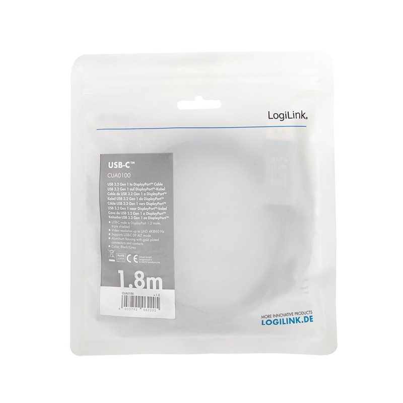 „LogiLink USB-C“ - „DisplayPort“ 1,8 m antgalis