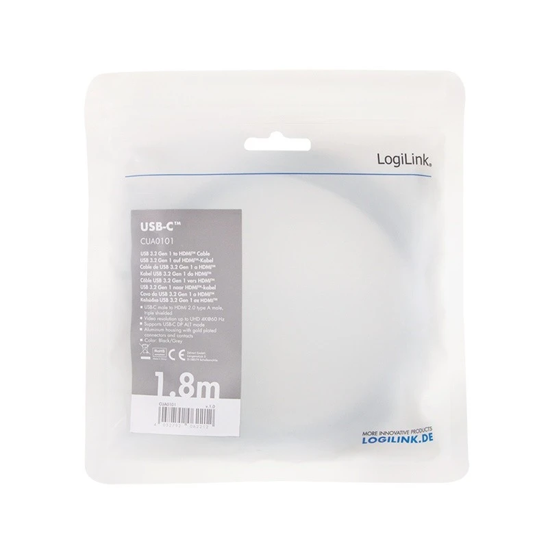 „LogiLink USB-C“ - HDMI laidas 1,8 m, antgalis