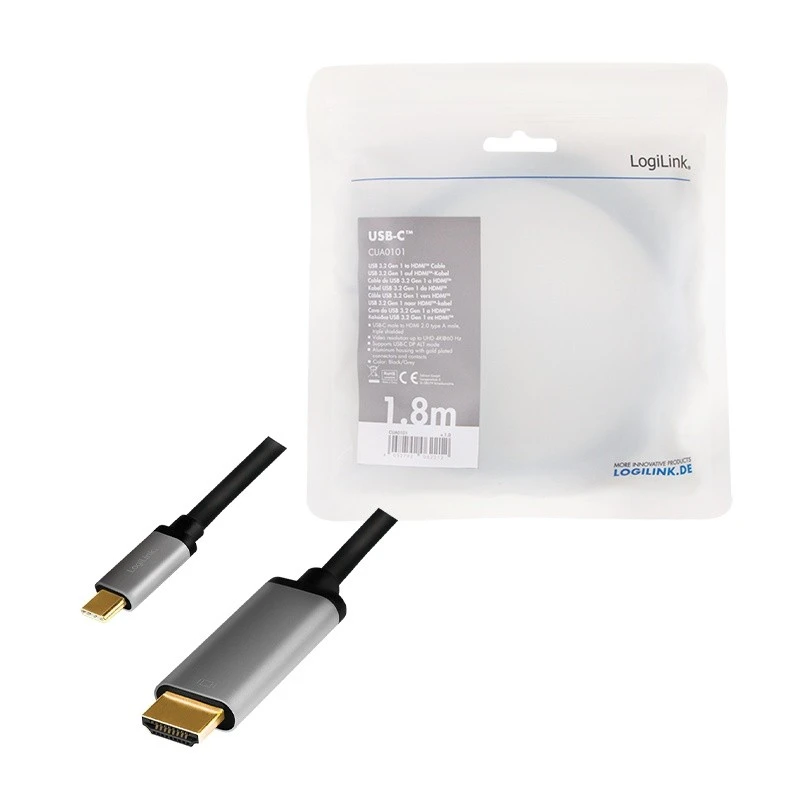 „LogiLink USB-C“ - HDMI laidas 1,8 m, antgalis