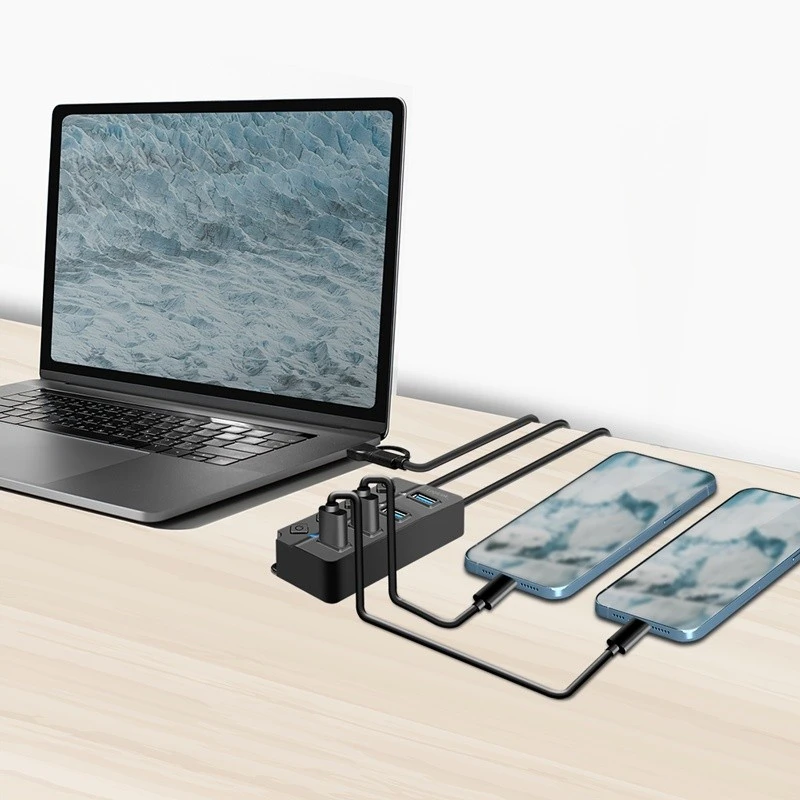 LogiLink HUB 4xUSB-A, Gen1, 4x ON/OFF, juoda
