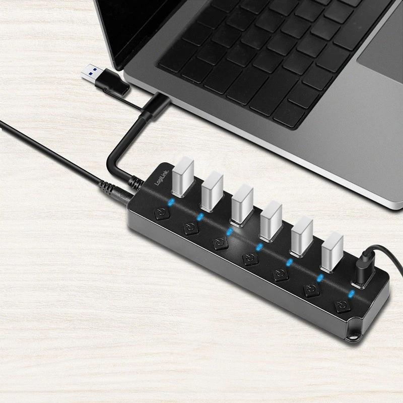 HUB USB LogiLink LogiLink USB 3.2 Gen1 Hub 7 Port Ein-/Ausschalter juodas