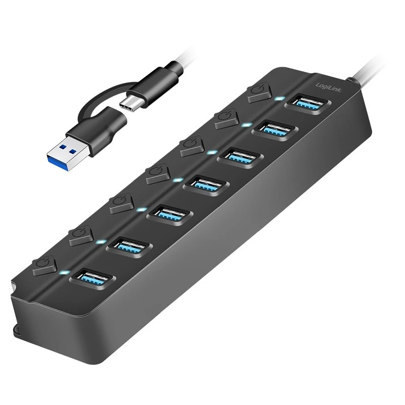 LogiLink USB 3.2 šakotuvas su atskirais jungikliais