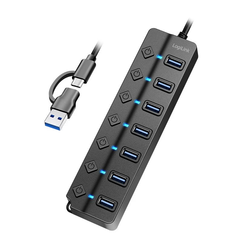 HUB USB LogiLink LogiLink USB 3.2 Gen1 Hub 7 Port Ein-/Ausschalter juodas