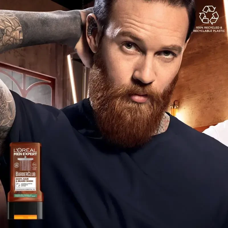 L'Oréal Paris Men Expert Barber Club Body, Hair & Beard Wash Dušo želė vyrams, 300 ml