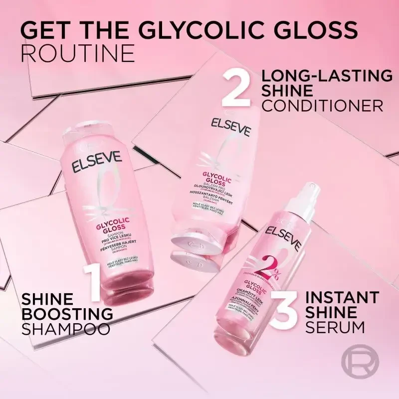 „L'Oreal“ nenuplaunamas serumas akimirksniu suteikiantis plaukų blizgesio „Elseve Glycolic Gloss“ 150 ml