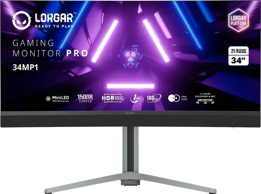LORGAR Gaming Monitorius Pro 34MP1 34in UWQHD Mini-LED 180Hz Pilkas