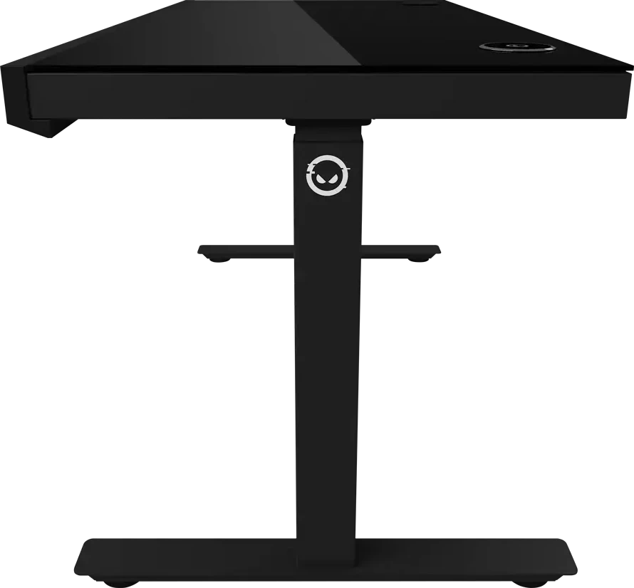 Lorgar Dviejų variklių reguliuojamo aukščio žaidimų stalas su sėdima/stovima funkcija, belaidžiu įkrovikliu, RGB apšvietimu, valdymo pultu ir USB jungtimis, tvirtu grūdinto stiklo stalviršiu, juodas.
