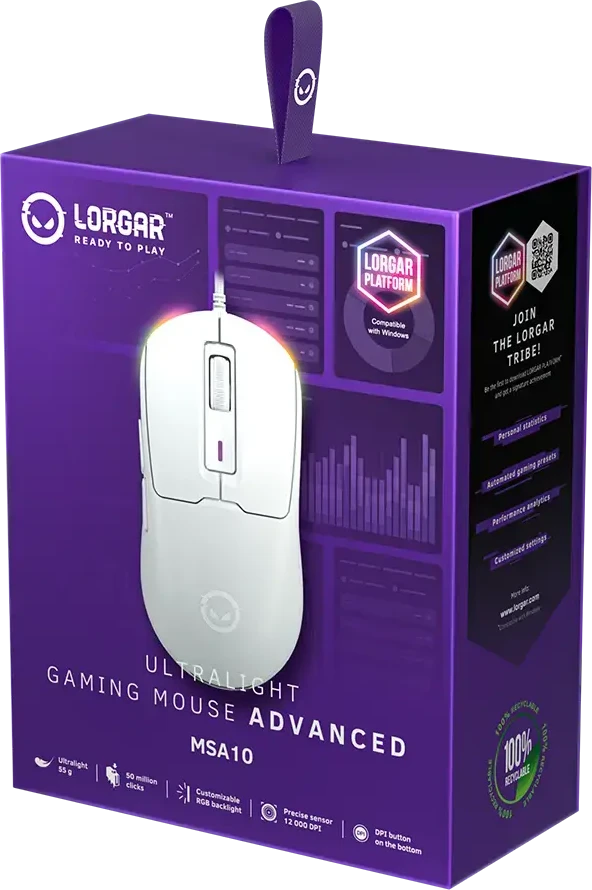 LORGAR MSA10, Ultralight Pelė su laidu žaidimams Advanced, baltas