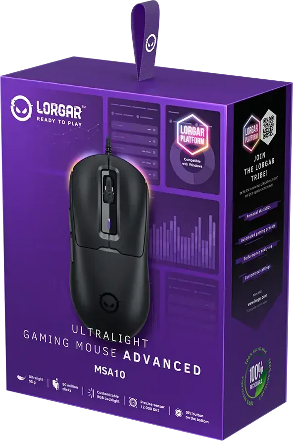 LORGAR MSA10, Ultralight Pelė su laidu žaidimams Advanced, juodas