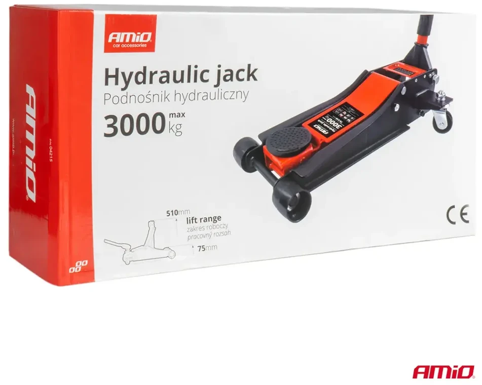 Žemo profilio hidraulinis keltuvas 3000 kg, 75–510 mm, CE, AMIO-04215