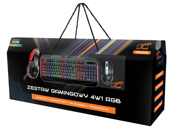 Rinkinys komputerowy žaidimams LTC 4w1 - myszka, klaviatūra, podkładka, ausinės