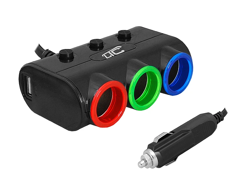 Automobilinis skirstytuvas su spalvotais žiedais ir USB