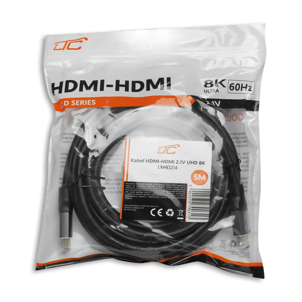 LTC HDMI-HDMI laidas (v2.1 | 8K | 5 m) juodas