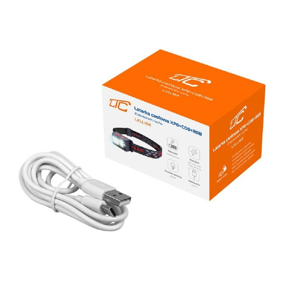 LTC TelForceone LED XPG 4W + COB 2W + RGB 1W galvos šviestuvas, judesio jutiklis, 1200mAh baterija, USB įkrovimas