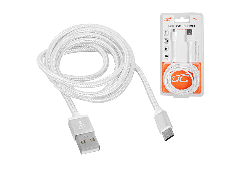 Lamex LTC PS USB - microUSB kabelis 2 m pintas baltas