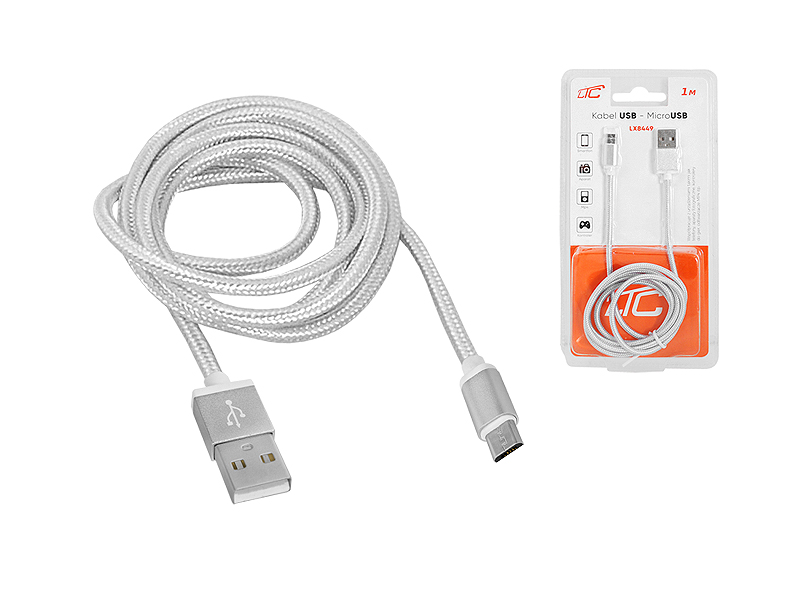 Lamex LTC PS USB -mikroUSB kabelis, 1 m, sidabrinės spalvos.