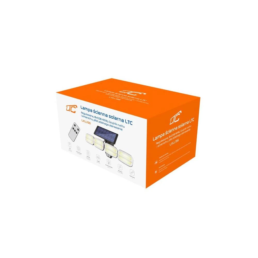 Sieninis šviestuvas Forever Telforceone Sieninė saulės lempa su reguliavimu ir nuotoliniu 8 LED COB 800lm PIR IP65 4800mAh
