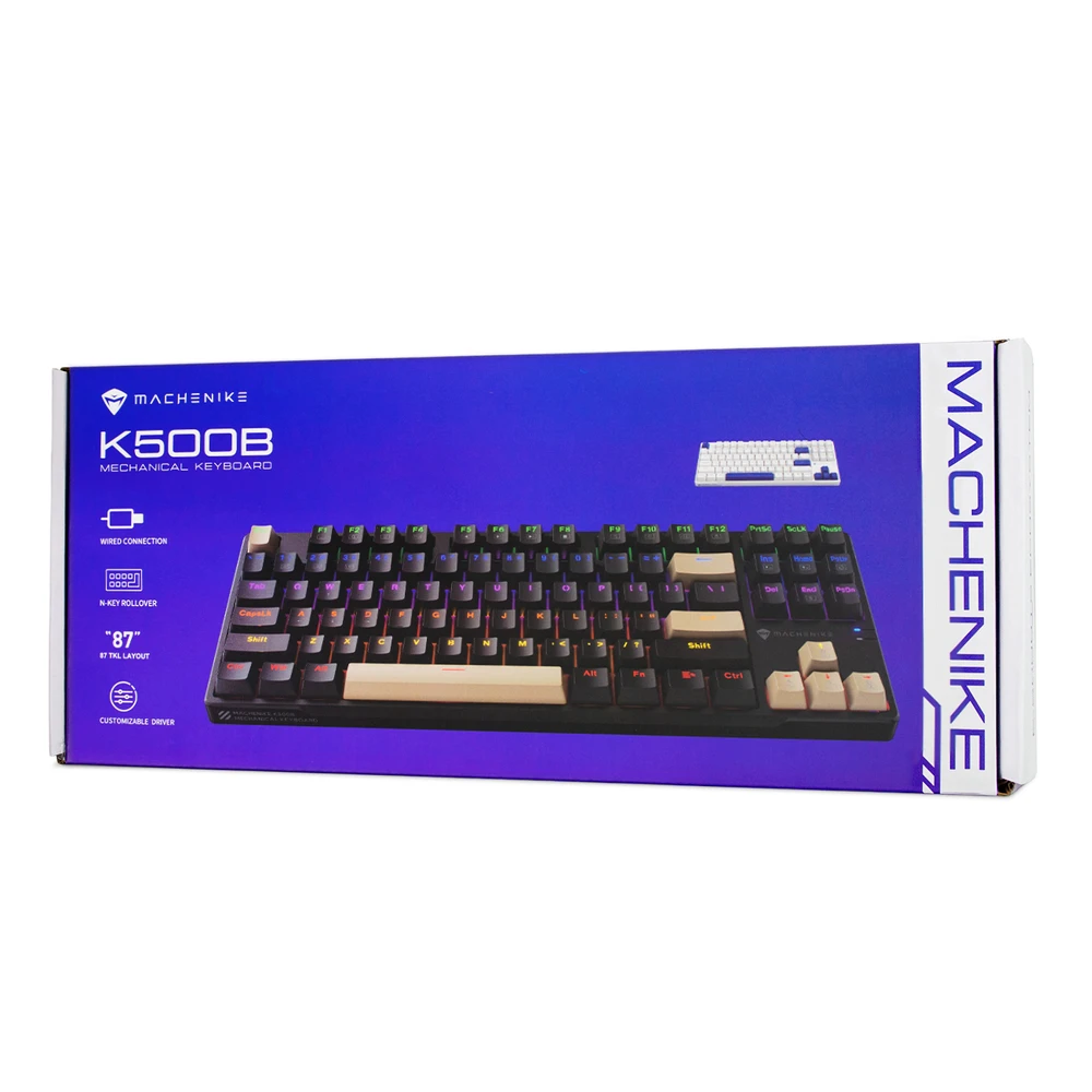 Machenike K500B-B87 Laidinis Mechaninis Žaidimų Klaviatūra su Apšvietimu, Raudonas Jungiklis - Balta