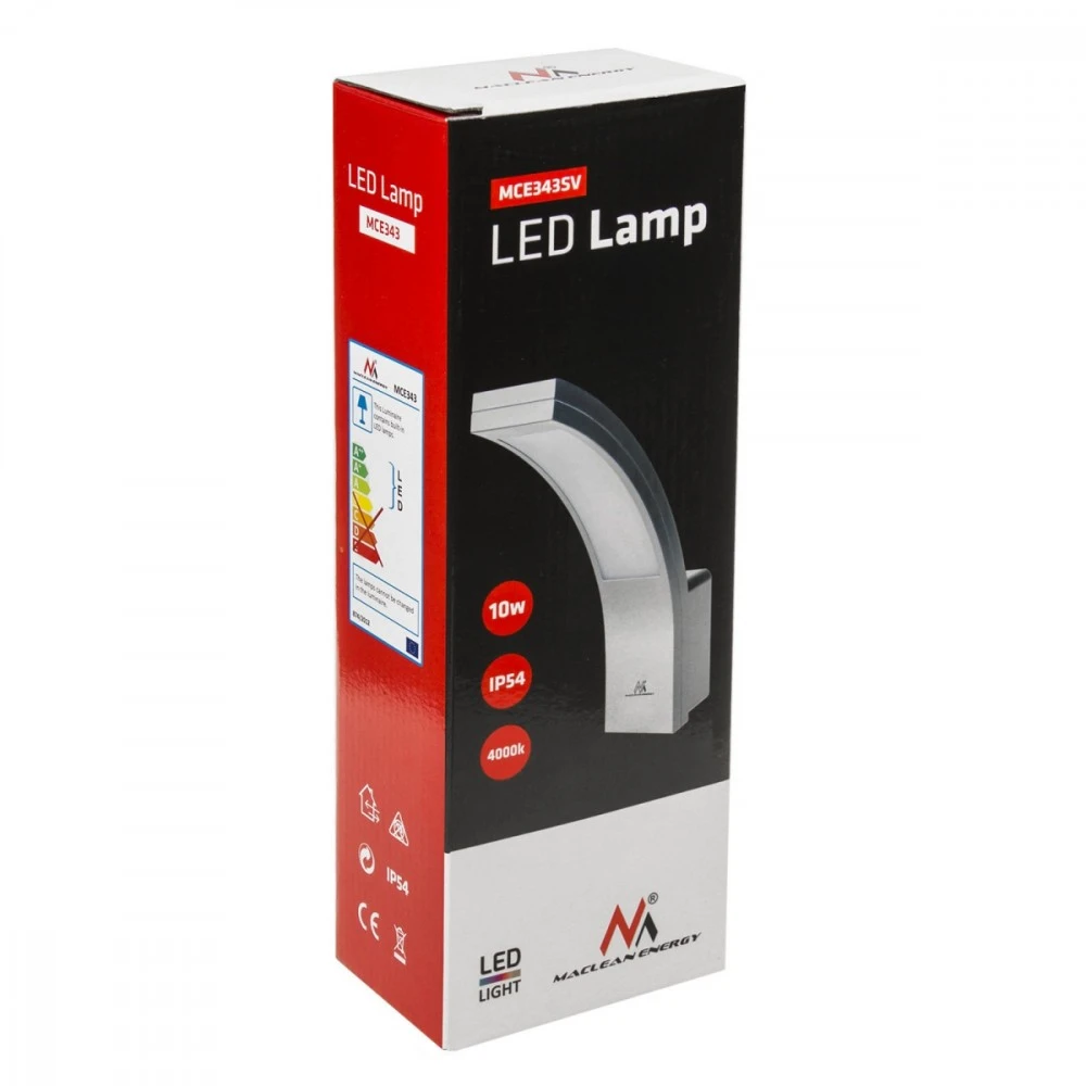Sieninis šviestuvas Lampa „Maclean“ LED fasado šviestuvas, 800 lm, IP54, 10 W, natūrali balta (4000 K), sidabrinis, MCE343 S