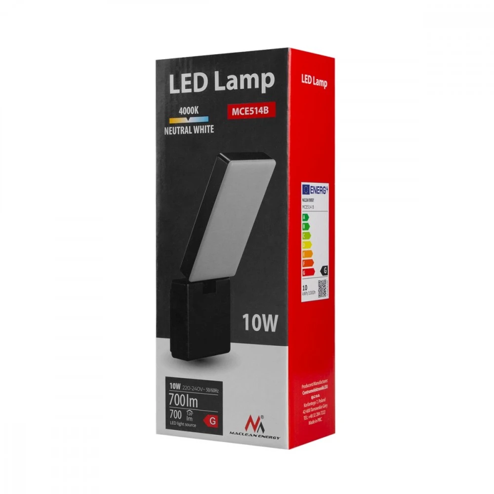 Lampa Maclean LED lempa, juoda, 10W, IP65, 700lm, neutrali balta (4000K) MCE514 B