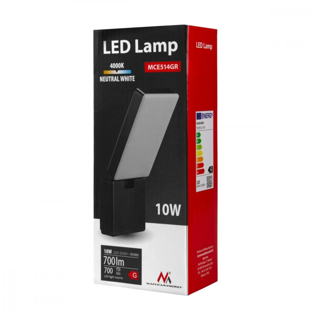 Lampa „Maclean“ LED lempa, pilka, 10 W, IP65, 700 lm, neutrali balta (4000 K) MCE514 GR