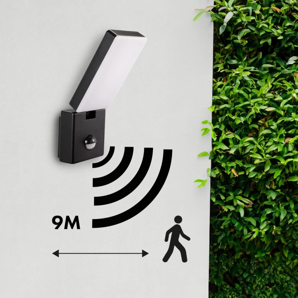 Maclean LED lempa su judesio jutikliu, PIR judesio jutiklis, juoda, 10W, IP65, 800lm, neutrali balta spalva (4000K) MCE516 B