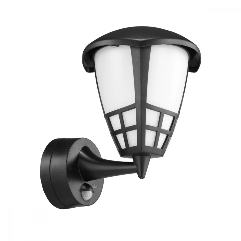 Sieninis šviestuvas 1xE27 su Maclean jutikliu, infraraudonųjų spindulių jutikliu, maks. apkrova 60W, IP65, juoda spalva, MCE518 B