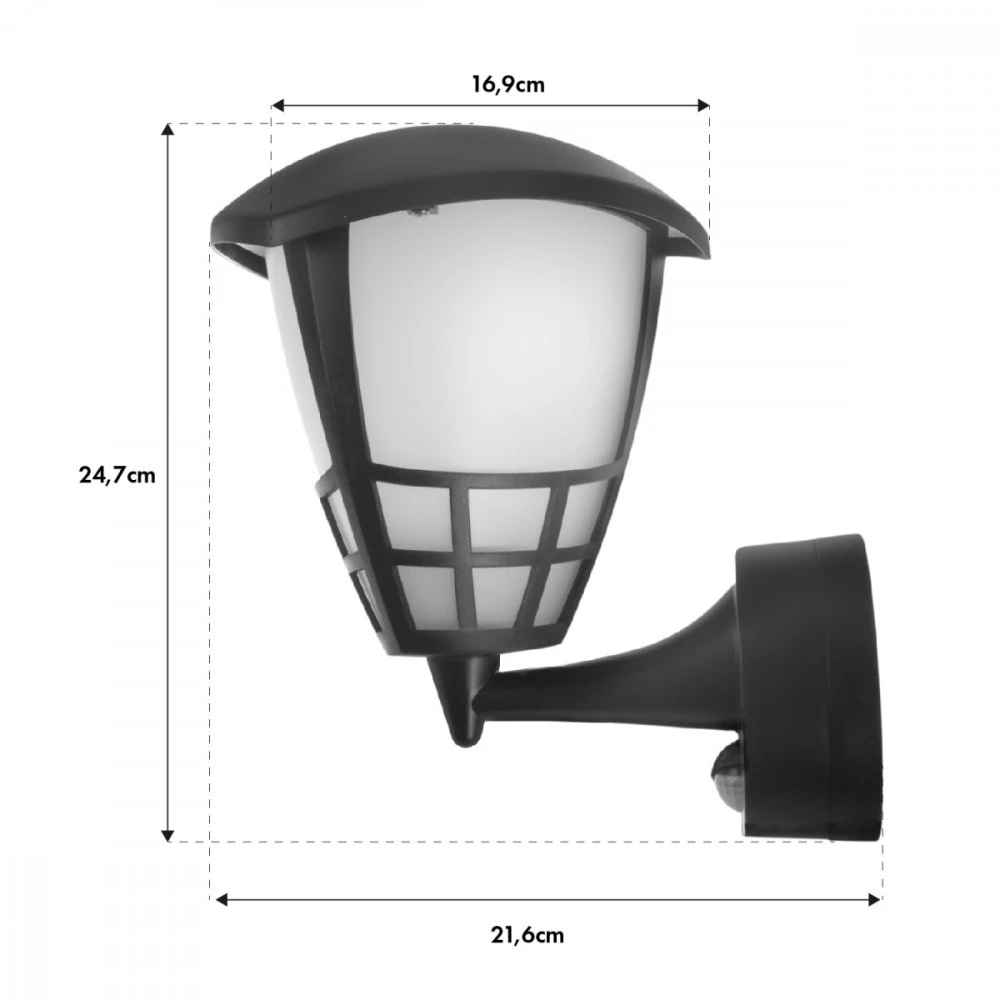 Sieninis šviestuvas 1xE27 su Maclean jutikliu, infraraudonųjų spindulių jutikliu, maks. apkrova 60W, IP65, juoda spalva, MCE518 B