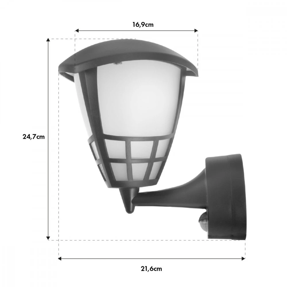 Kinkiet Sieninis šviestuvas 1xE27 su „Maclean“ jutikliu, infraraudonųjų spindulių jutikliu, maks. apkrova 60 W, IP65, pilkas, MCE518 GR
