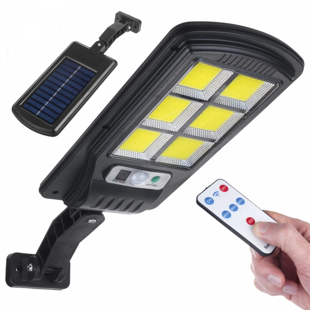 Sieninis šviestuvas Solarna Saulės energija varomas LED gatvės šviestuvas su judesio jutikliu ir nuotolinio valdymo pultu „Maclean IP54“, 4 W, 400 lm, 6500 K, ličio jonų 1200 mAh, 3 veikimo režimai MCE446