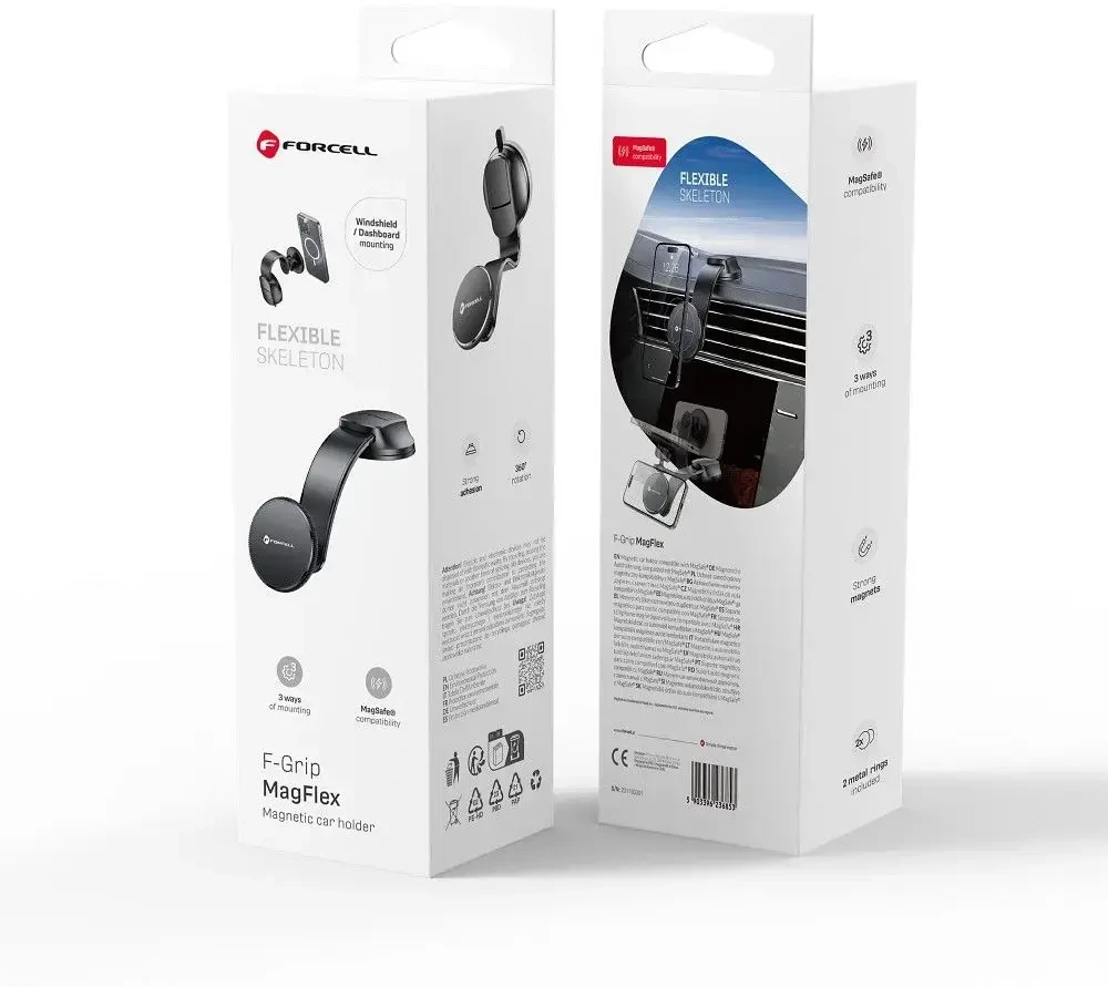Magnetinis automobilio telefono laikiklis, suderinamas su „Magsafe Forcell F-Grip MagFlex“ priekiniam stiklui / prietaisų skydeliui, juodas