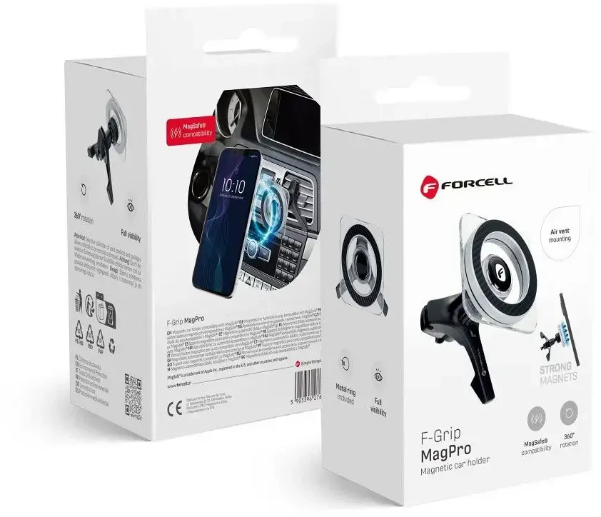 Automobilinis laikiklis Forcell F-GRIP (MagSafe) tvirtinamas ant ventiliacijos grotelių juodas