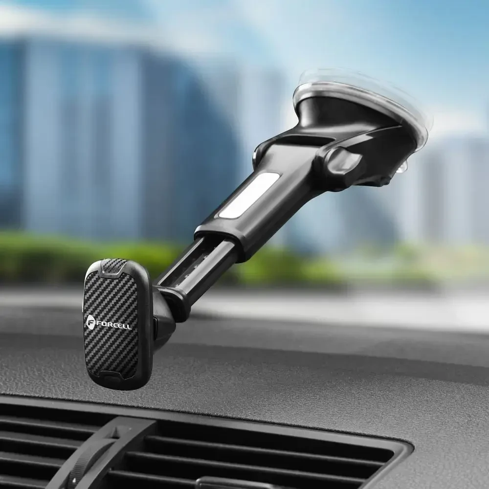 Automobilinis universalus telefono laikiklis Forcell (H-CT327) tvirtinamas ant stiklo, magnetinis juodas