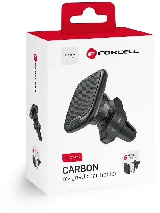 Automobilinis universalus telefono laikiklis Forcell (H-CT325) tvirtinamas ant ventiliacijos grotelių, magnetinis, juodas